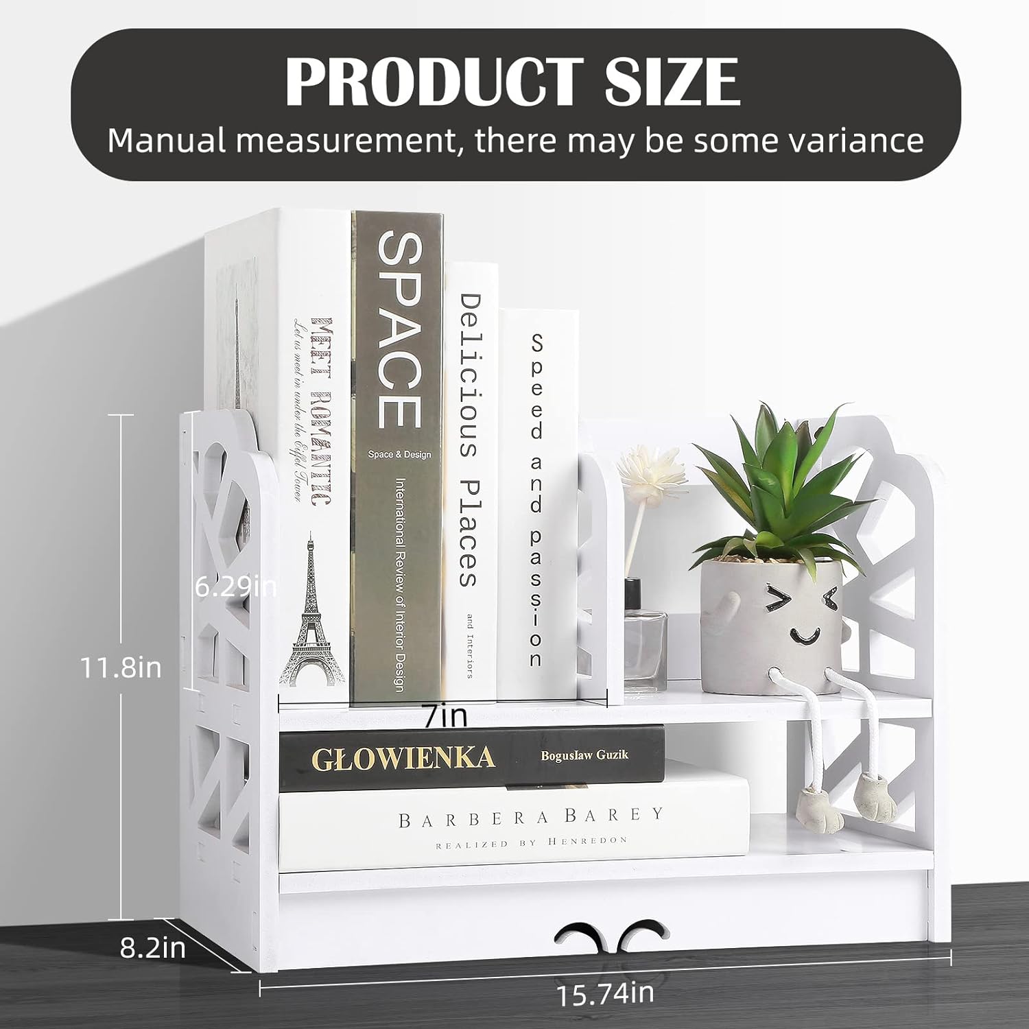 YGYQZ Small Bookshelf for Desktop Storage, Mini Cute Office Desk Shelves White Versatility Organizers for Women, Kids - Image 6
